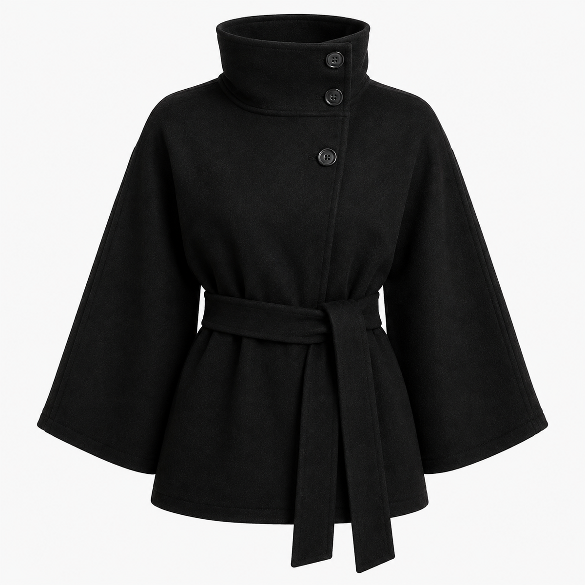 High-Neck Belted Trench Coat