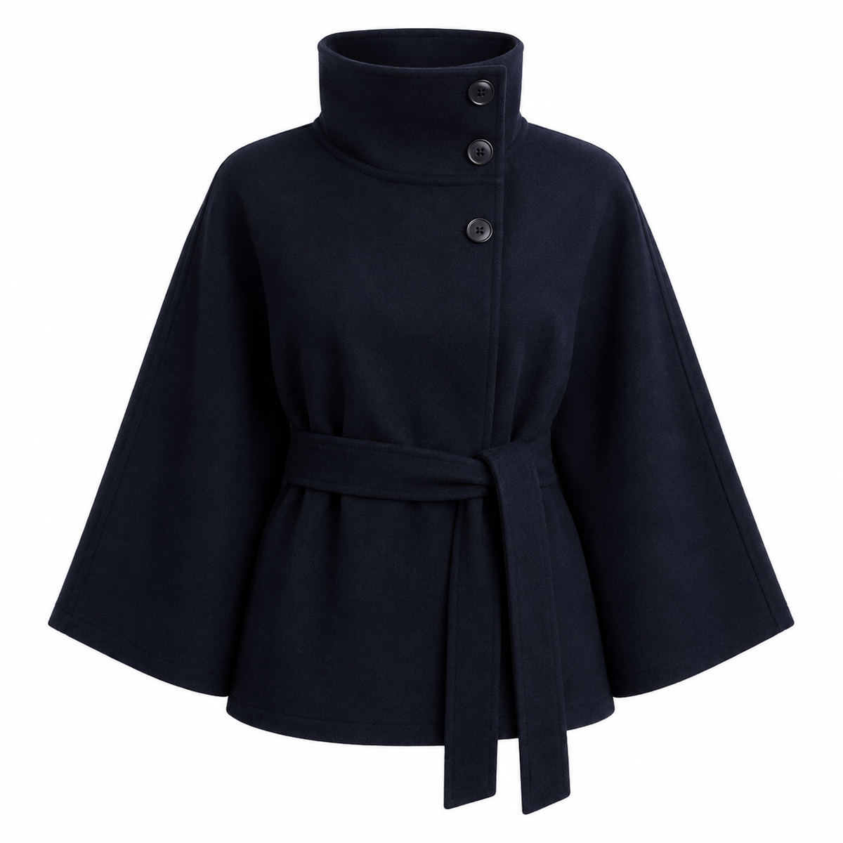 High-Neck Belted Trench Coat