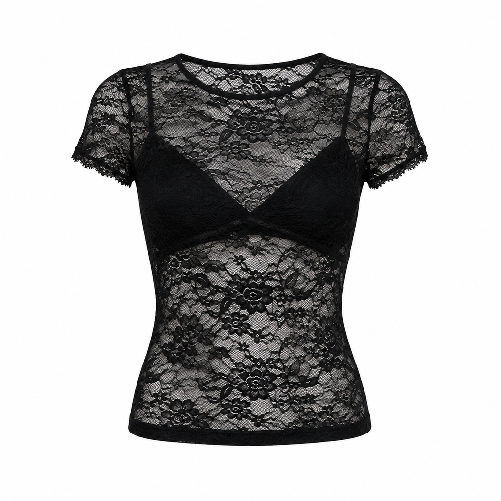 Lace Round Neck Slim-fit Tops Women