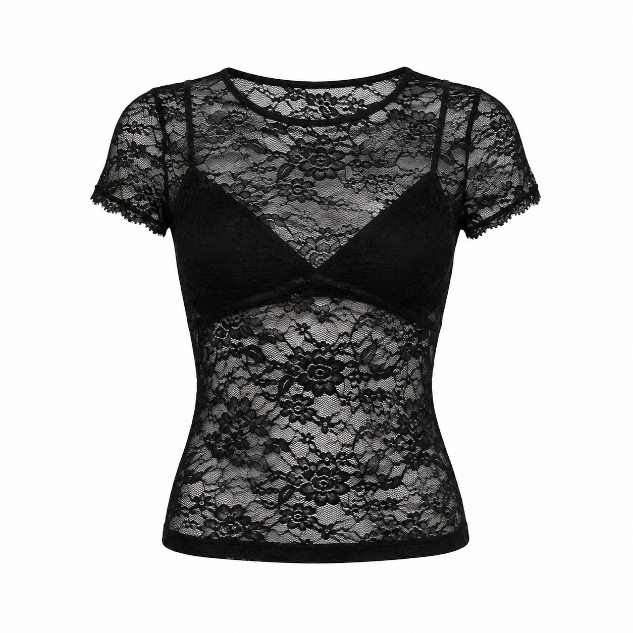 Lace Round Neck Slim-fit Tops Women