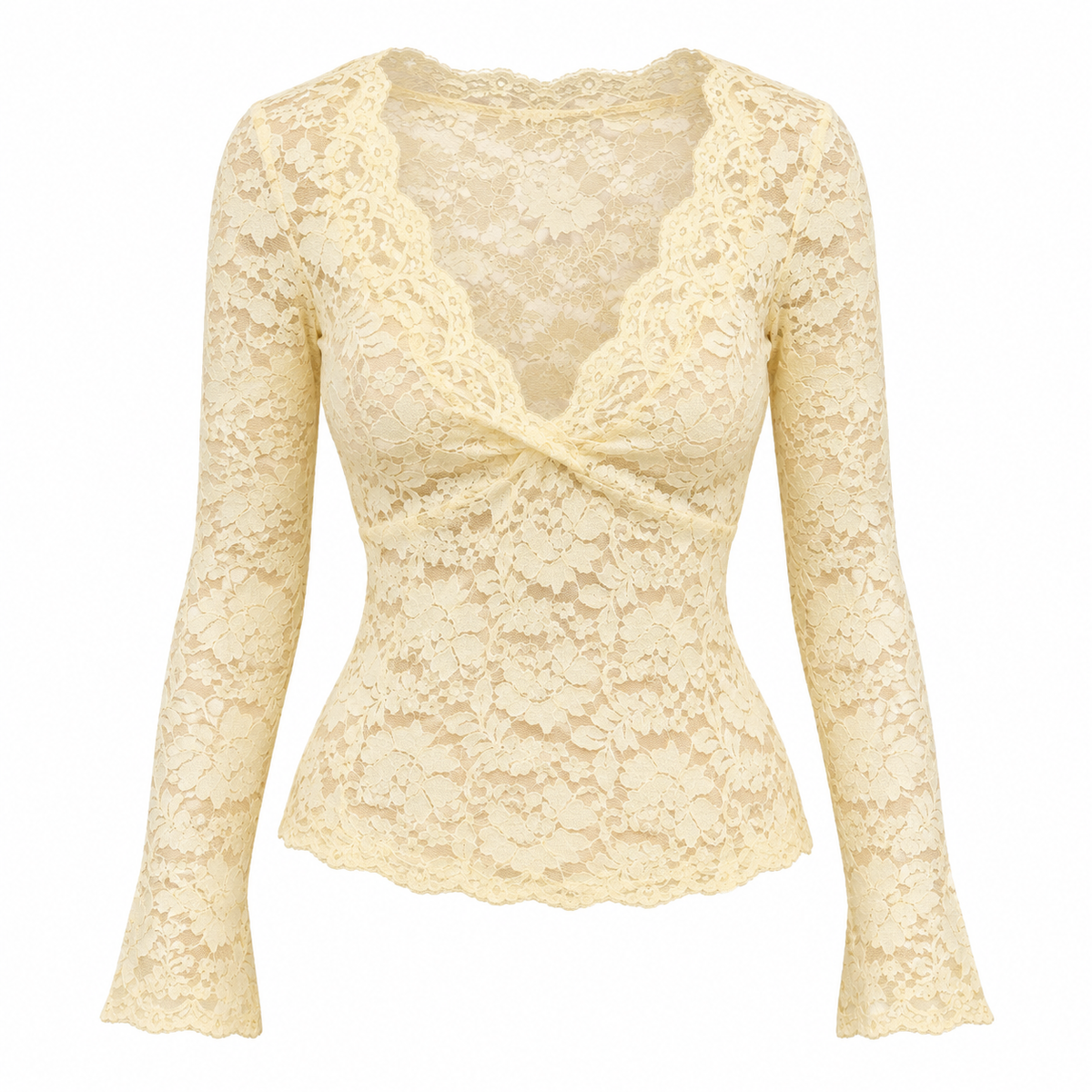 Sheer Lace V-Neck Blouse