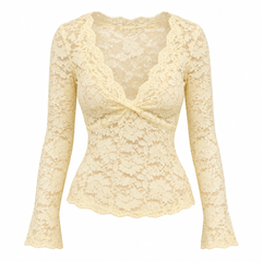 Sheer Lace V-Neck Blouse