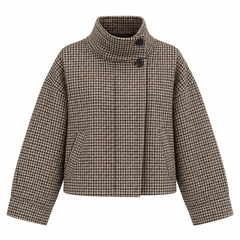 Tweed Plaid Turtleneck Coat
