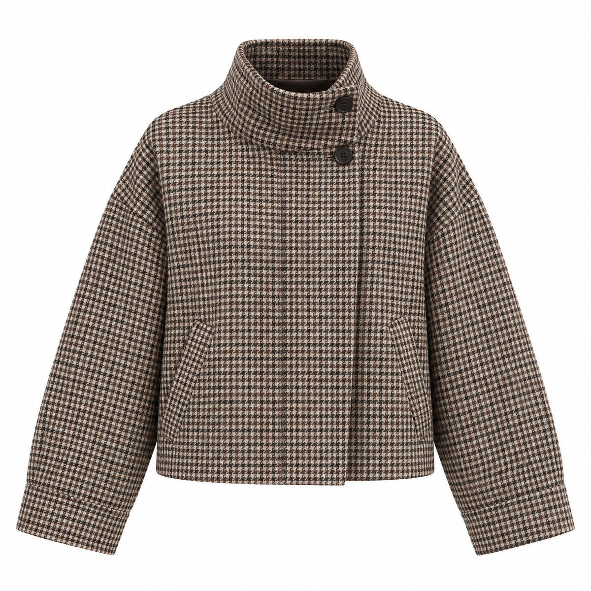 Tweed Plaid Turtleneck Coat