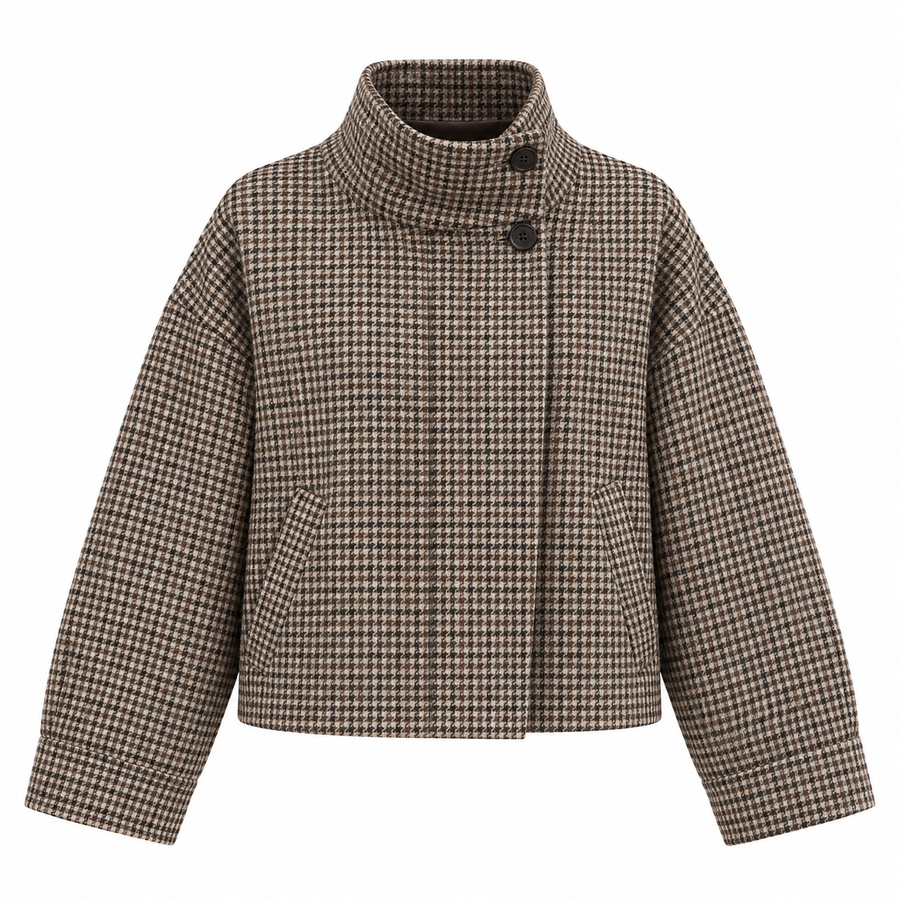 Tweed Plaid Turtleneck Coat